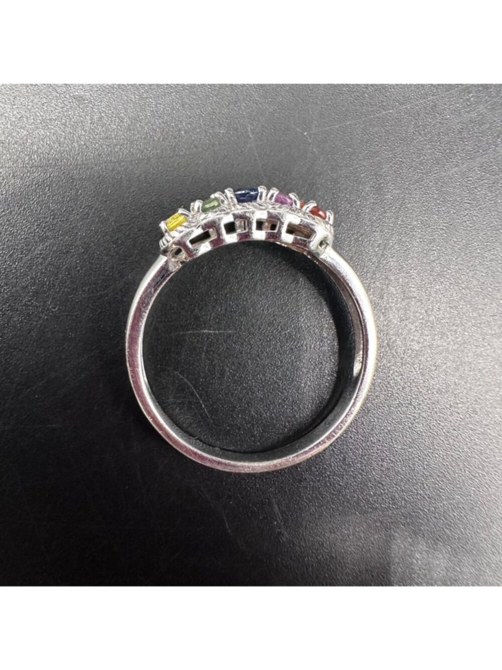 Vintage Sterling Silver Multicolor Gemstone Ring Rainbow Statement Size 10.75 - Picture 5 of 11